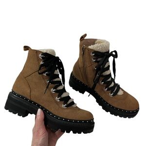 NEW Steve Madden Genuine Suede Nubuck Ankle Boots Sherpa and Studded Trim 5.5